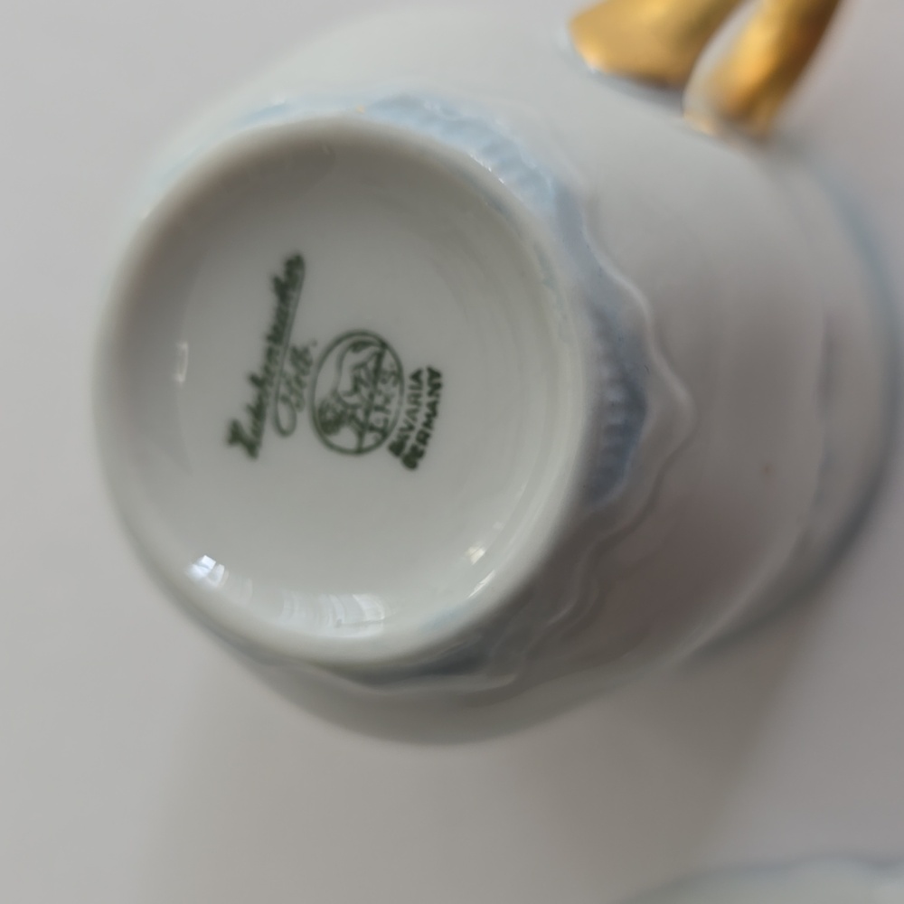 Vintage Set Of 2 Demitasse Cup Saucer Bavaria Hutschenreuther China "Blue Rock" - Picture 4 of 11